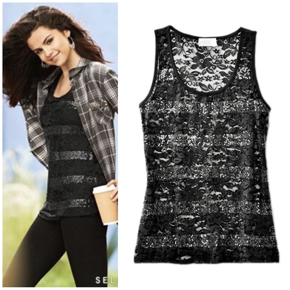 NWTs Dream Out Loud by Selena Gomez Junior's Lace Sequined Striped Tank Top